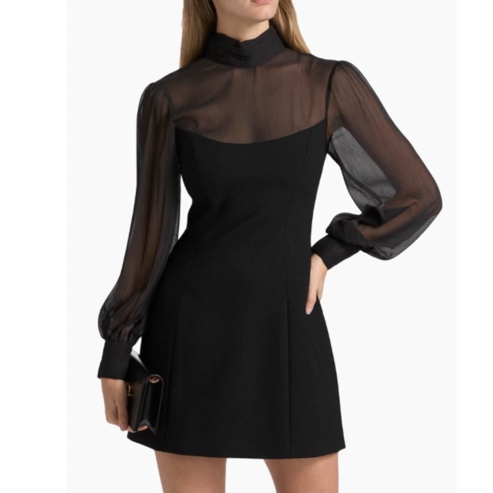 Saks Fifth Avenue Black Dress with Sheer Sleeves